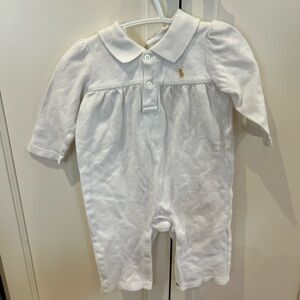 Ralph Lauren White Baby Romper with Gold Logo 9m